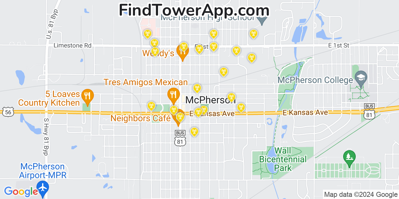 AT&T 4G/5G cell tower coverage map McPherson, Kansas
