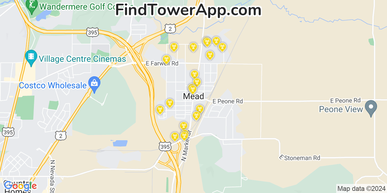 AT&T 4G/5G cell tower coverage map Mead, Washington