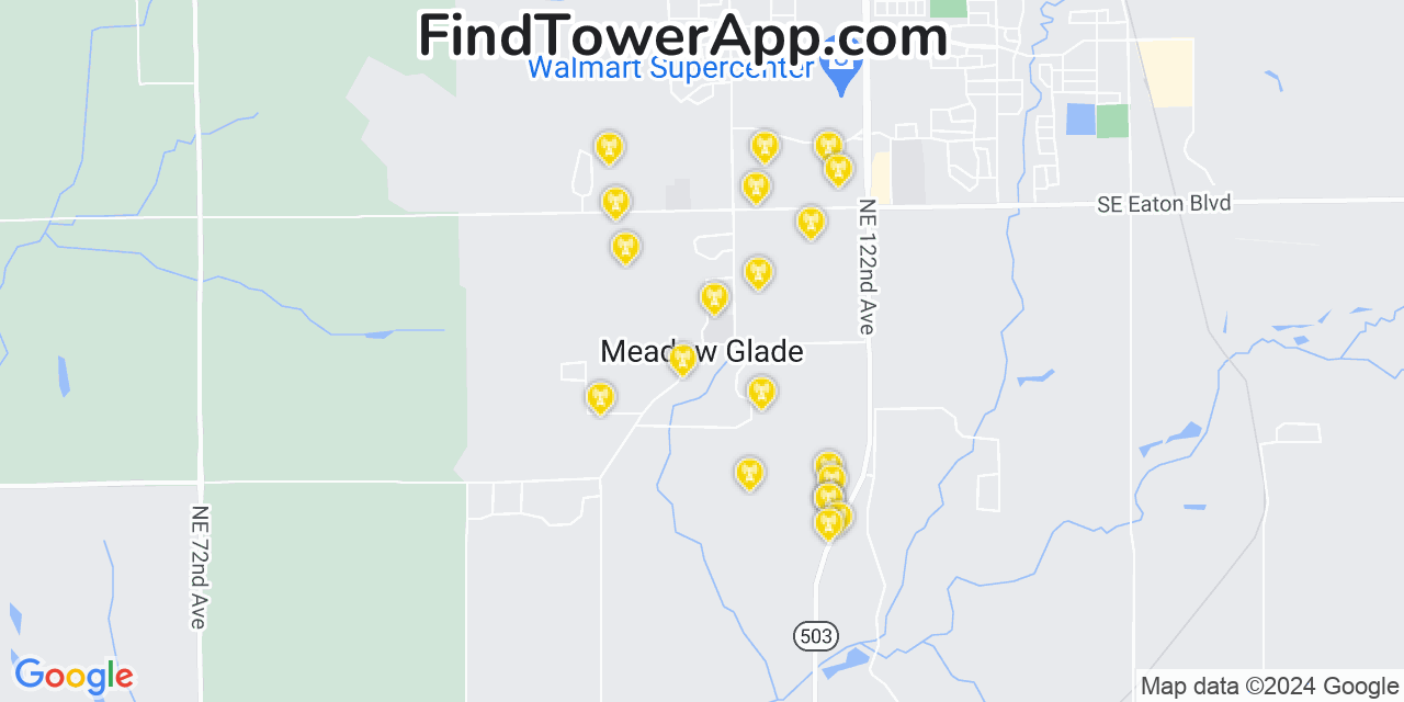 AT&T 4G/5G cell tower coverage map Meadow Glade, Washington
