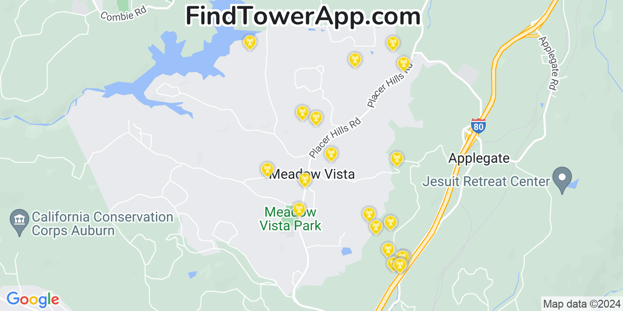 AT&T 4G/5G cell tower coverage map Meadow Vista, California