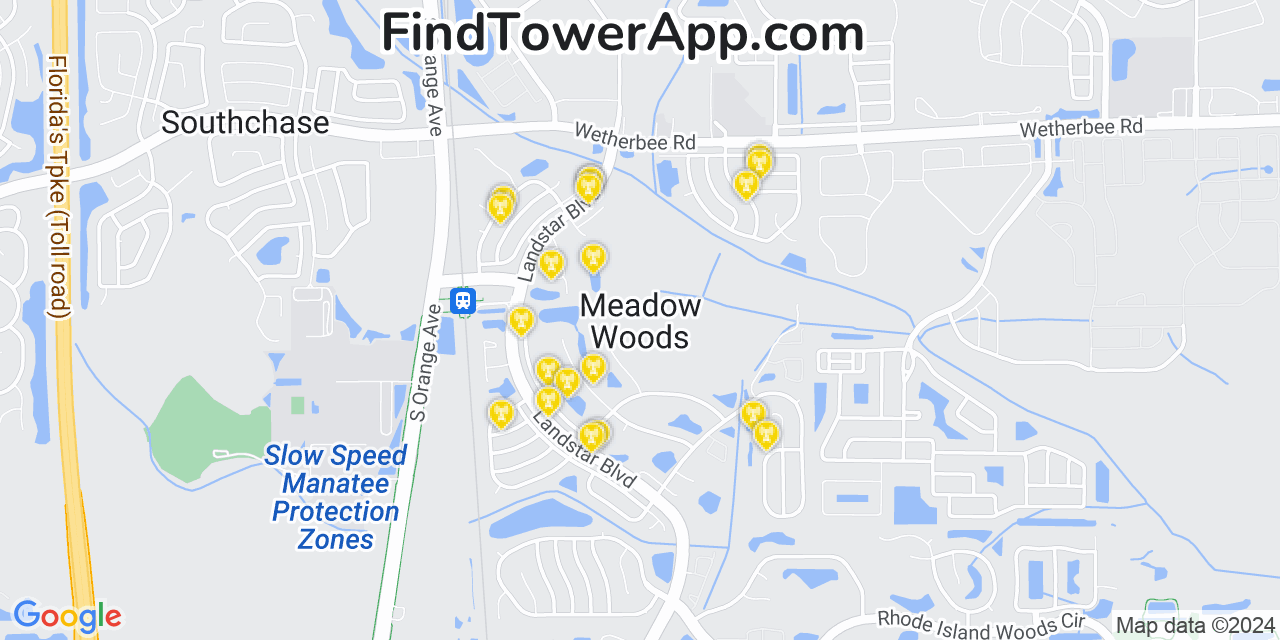 AT&T 4G/5G cell tower coverage map Meadow Woods, Florida