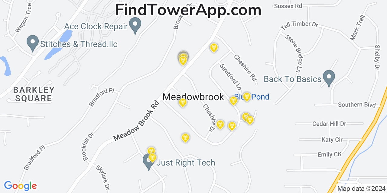 AT&T 4G/5G cell tower coverage map Meadowbrook, Alabama