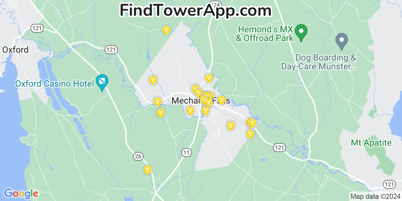AT&T 4G/5G cell tower coverage map Mechanic Falls, Maine