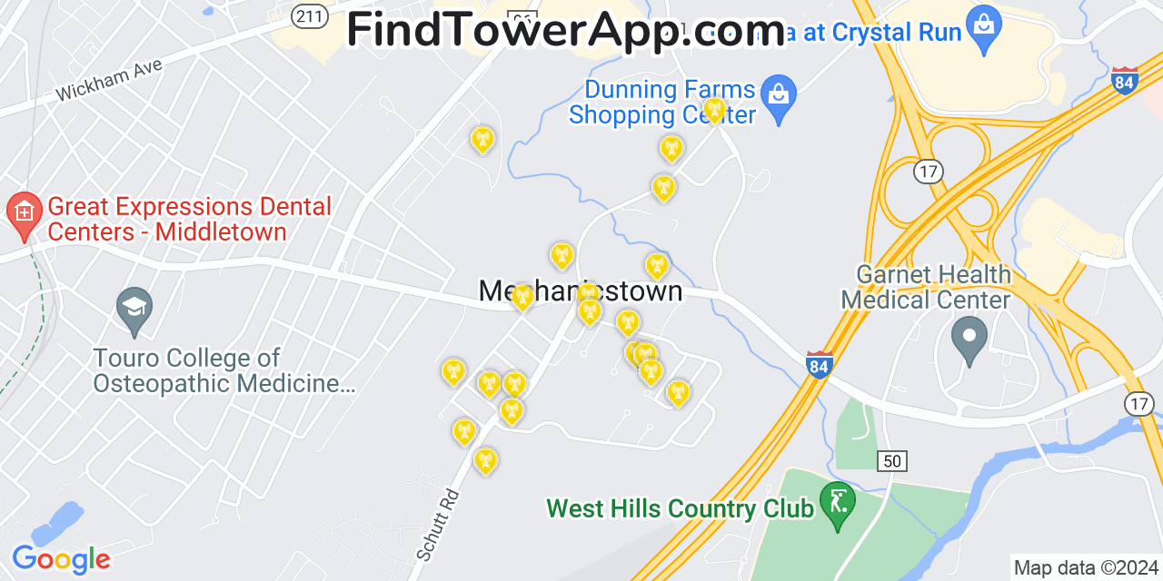 AT&T 4G/5G cell tower coverage map Mechanicstown, New York