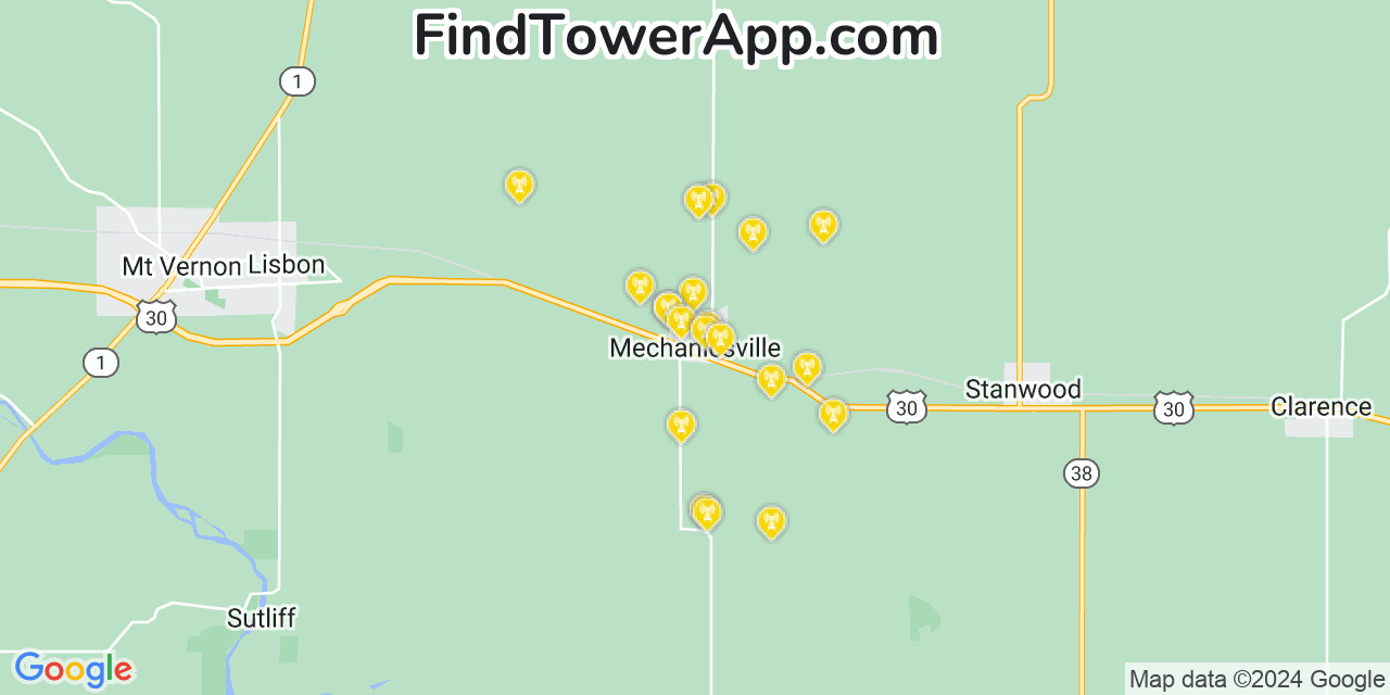AT&T 4G/5G cell tower coverage map Mechanicsville, Iowa