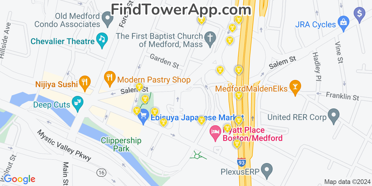 AT&T 4G/5G cell tower coverage map Medford, Massachusetts