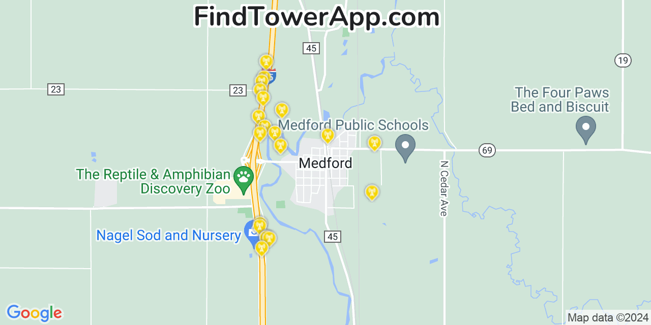 AT&T 4G/5G cell tower coverage map Medford, Minnesota