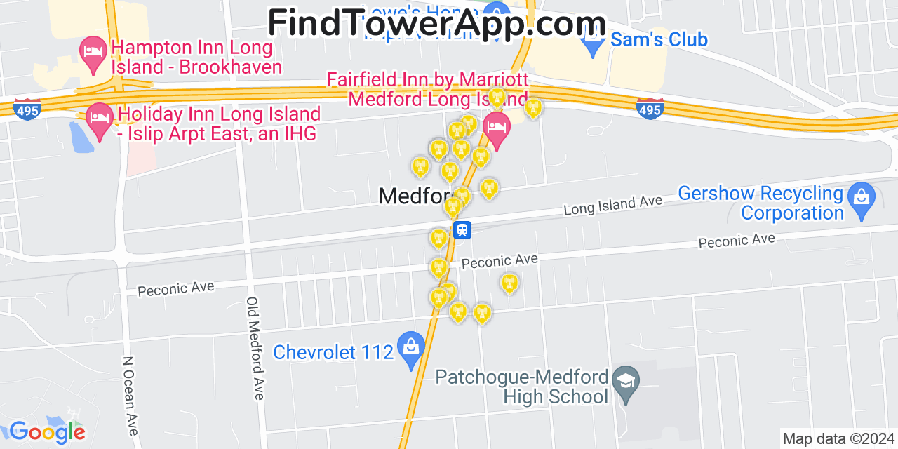 AT&T 4G/5G cell tower coverage map Medford, New York