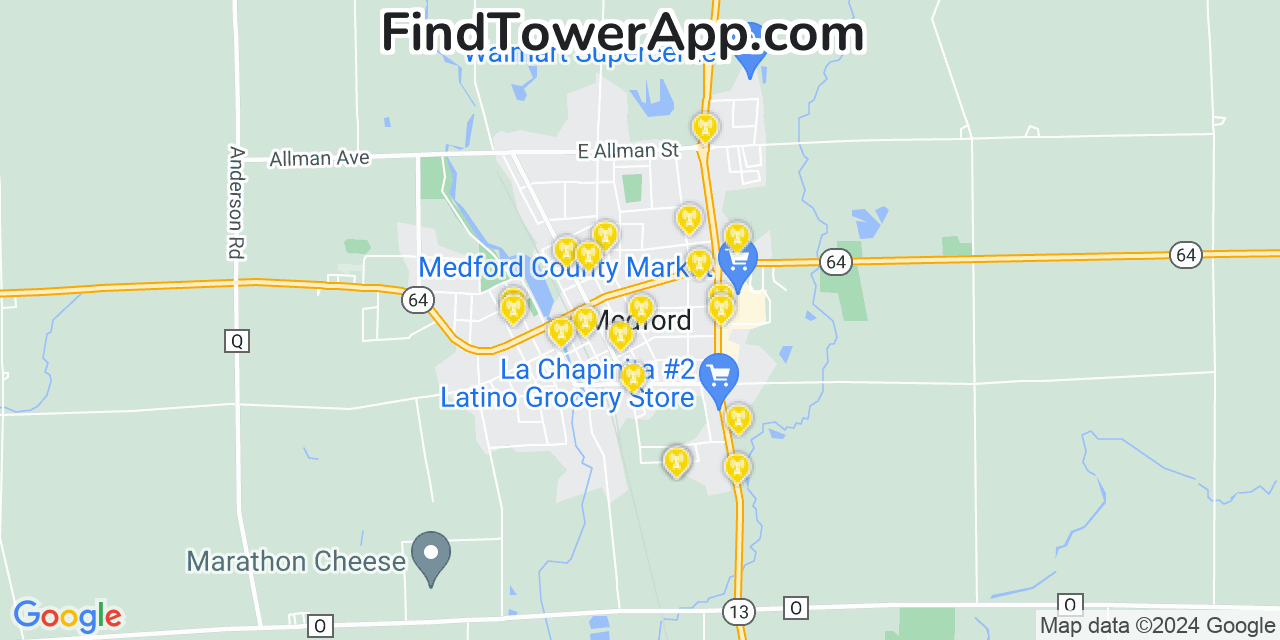 AT&T 4G/5G cell tower coverage map Medford, Wisconsin