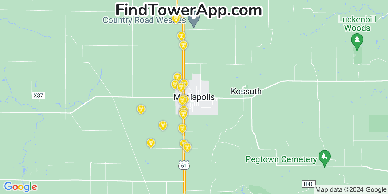 AT&T 4G/5G cell tower coverage map Mediapolis, Iowa