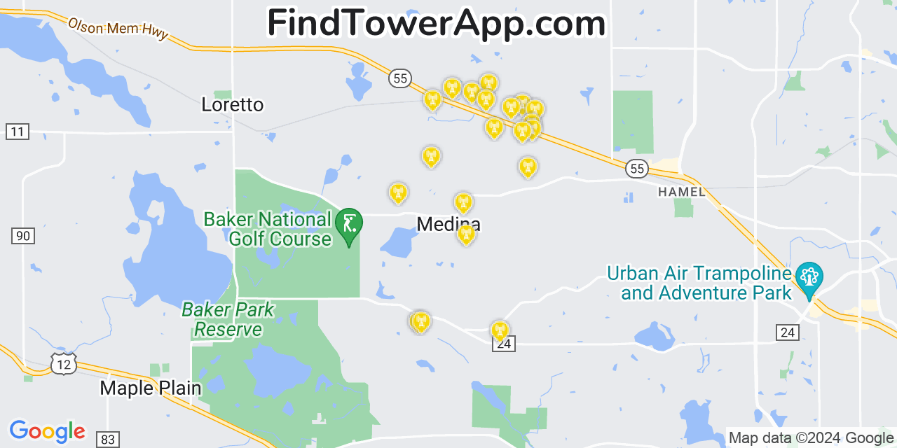 Verizon 4G/5G cell tower coverage map Medina, Minnesota