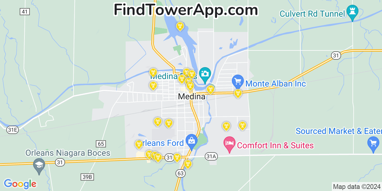 AT&T 4G/5G cell tower coverage map Medina, New York