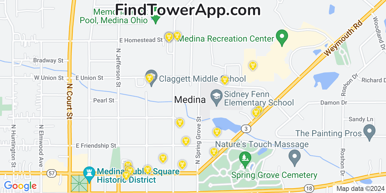 Verizon 4G/5G cell tower coverage map Medina, Ohio
