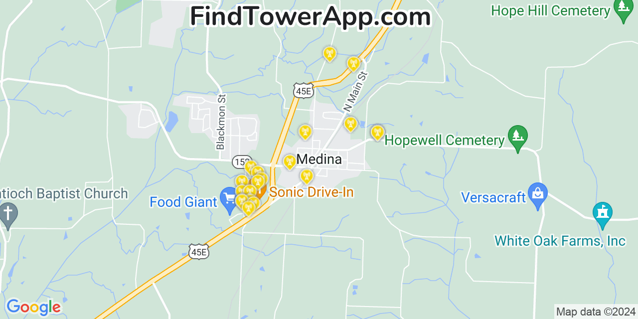 Verizon 4G/5G cell tower coverage map Medina, Tennessee