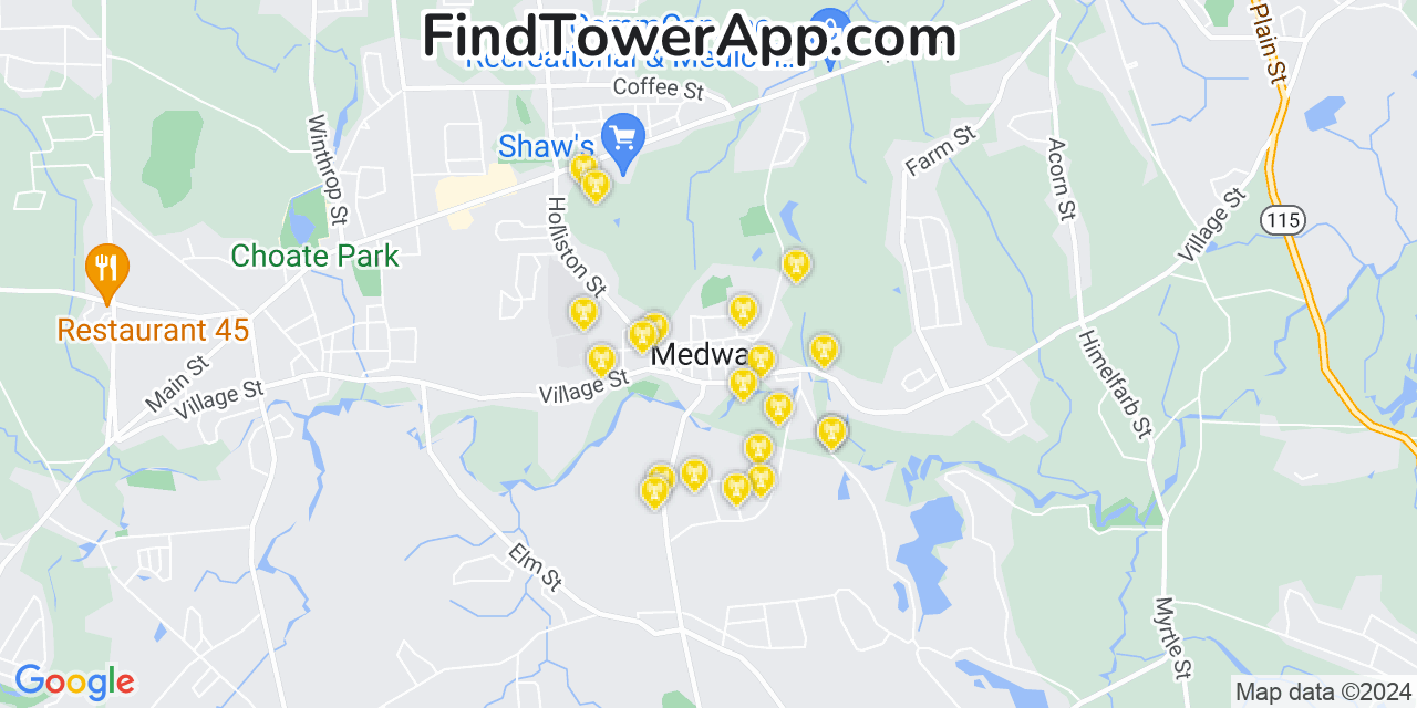 AT&T 4G/5G cell tower coverage map Medway, Massachusetts