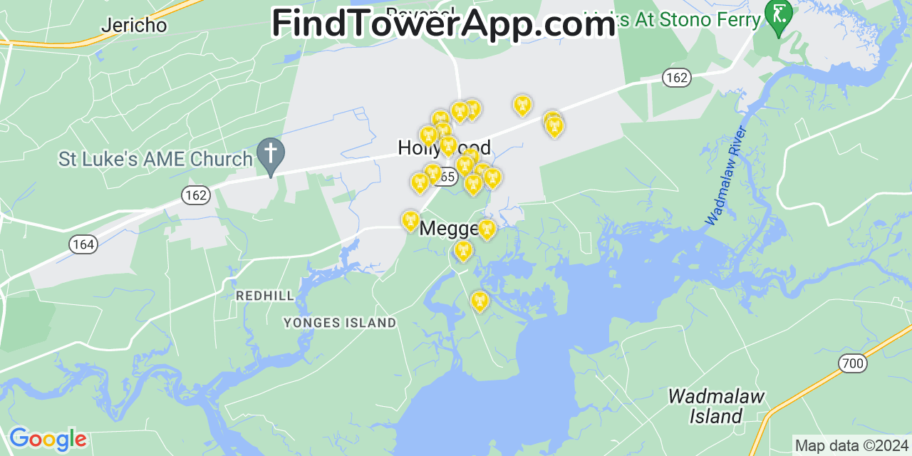 AT&T 4G/5G cell tower coverage map Meggett, South Carolina