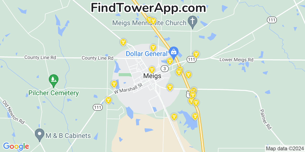 AT&T 4G/5G cell tower coverage map Meigs, Georgia