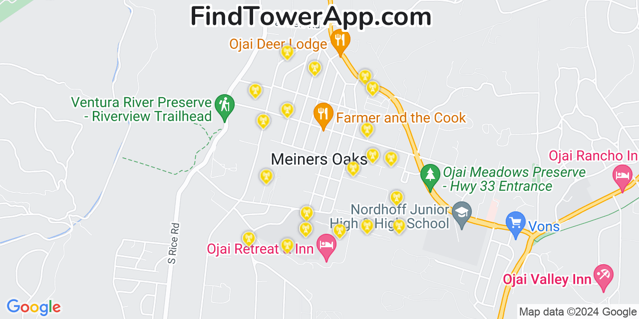 T-Mobile 4G/5G cell tower coverage map Meiners Oaks, California