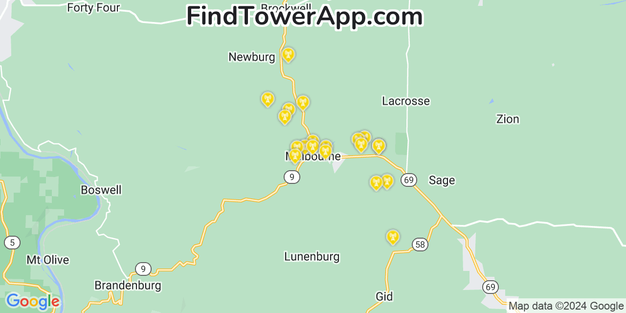 AT&T 4G/5G cell tower coverage map Melbourne, Arkansas