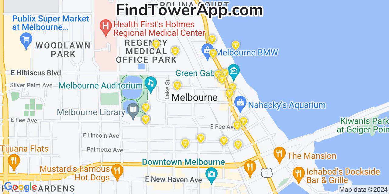 AT&T 4G/5G cell tower coverage map Melbourne, Florida