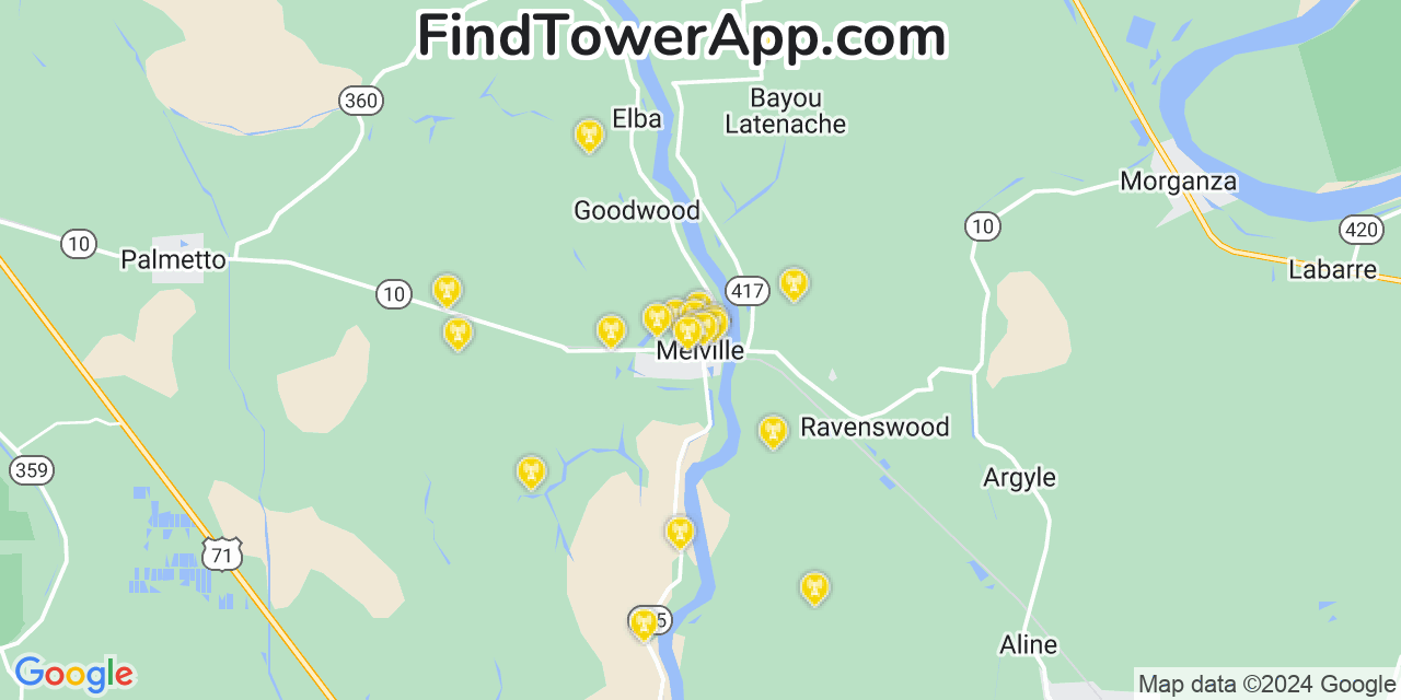 AT&T 4G/5G cell tower coverage map Melville, Louisiana
