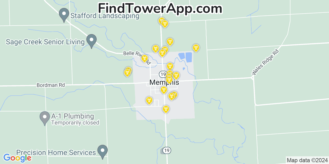 AT&T 4G/5G cell tower coverage map Memphis, Michigan
