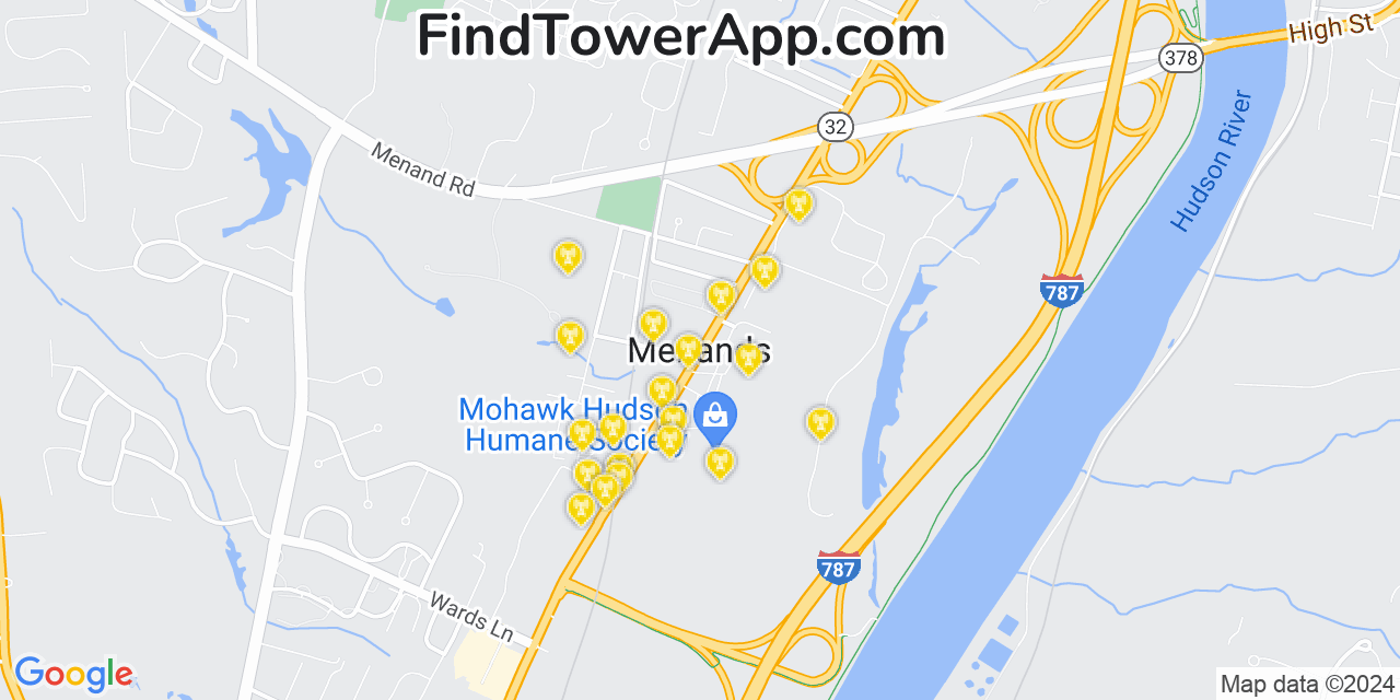 AT&T 4G/5G cell tower coverage map Menands, New York