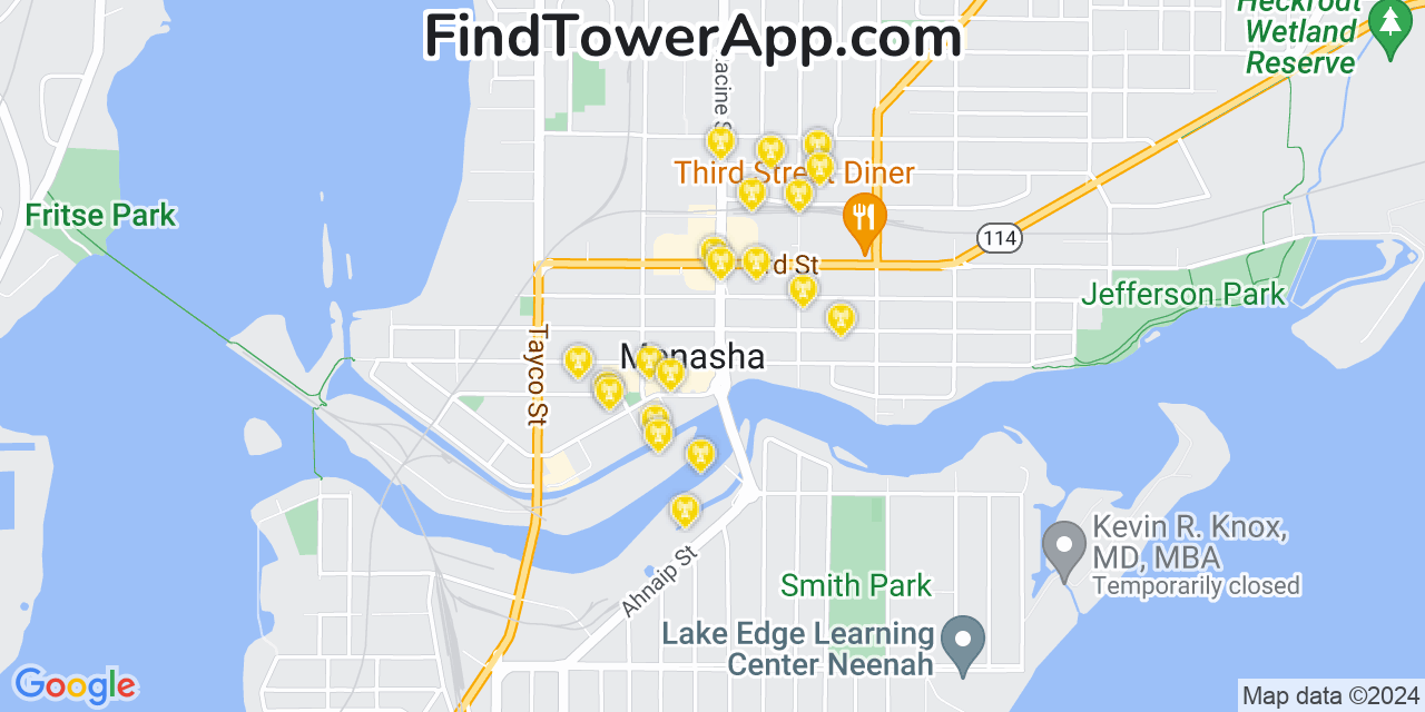AT&T 4G/5G cell tower coverage map Menasha, Wisconsin