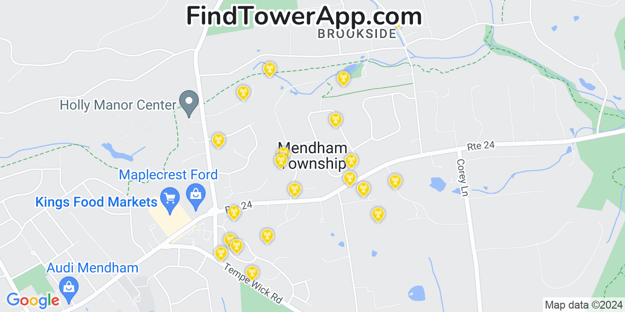 AT&T 4G/5G cell tower coverage map Mendham, New Jersey