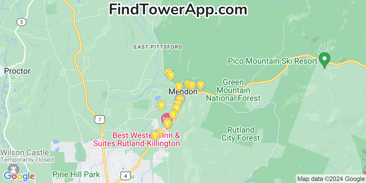 Verizon 4G/5G cell tower coverage map Mendon, Vermont