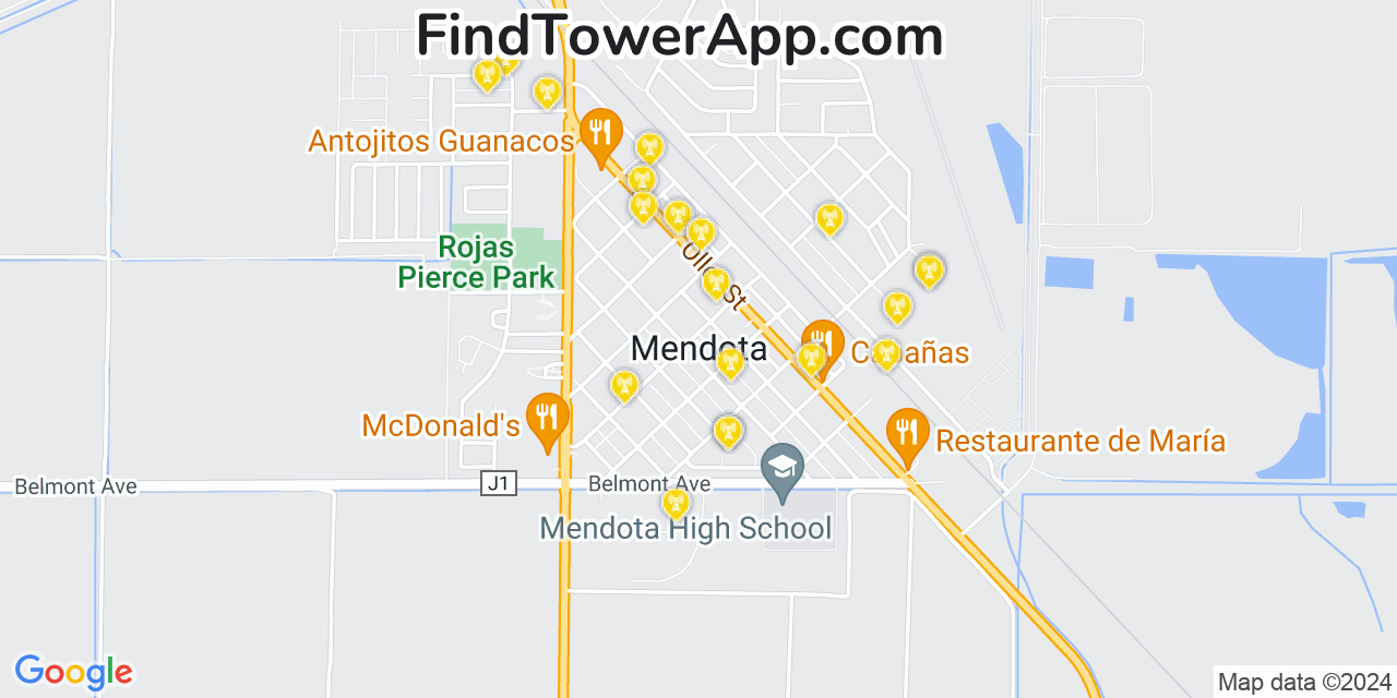Verizon 4G/5G cell tower coverage map Mendota, California