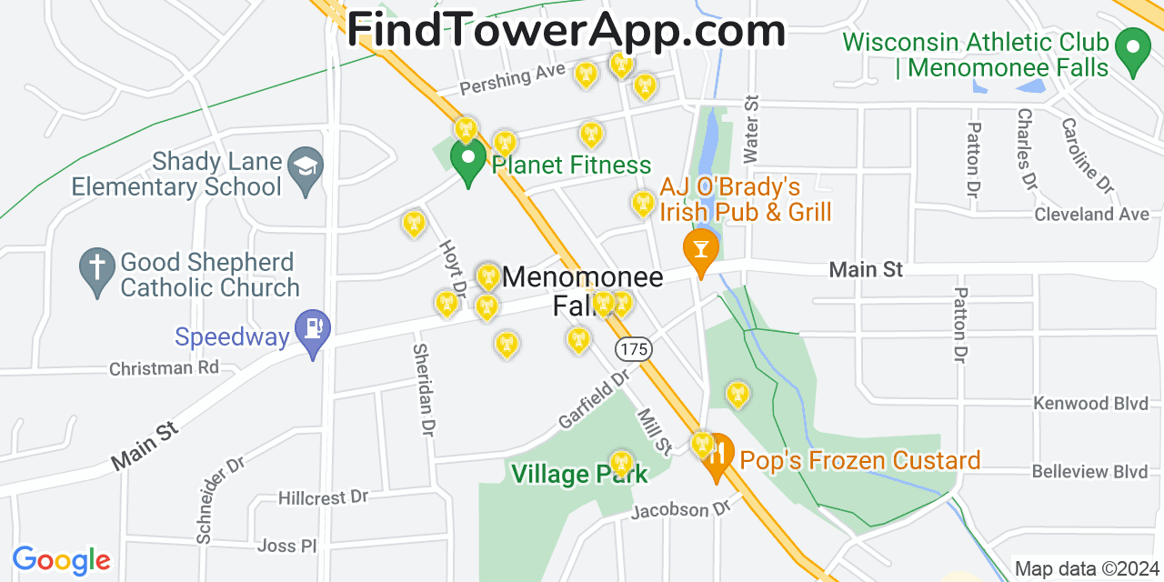 AT&T 4G/5G cell tower coverage map Menomonee Falls, Wisconsin