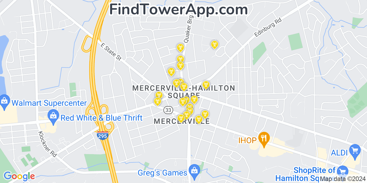 AT&T 4G/5G cell tower coverage map Mercerville Hamilton Square, New Jersey