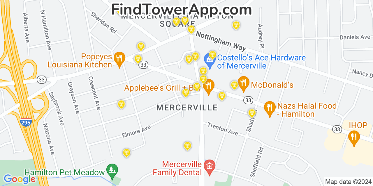 AT&T 4G/5G cell tower coverage map Mercerville, New Jersey
