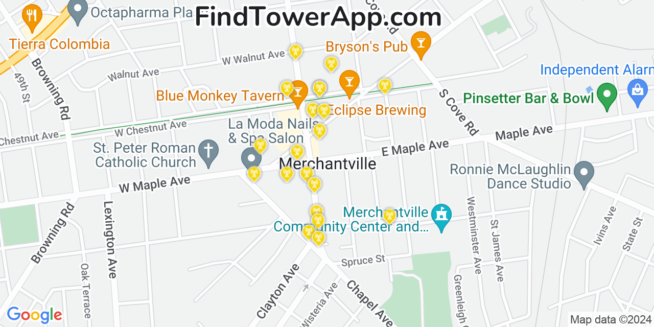 AT&T 4G/5G cell tower coverage map Merchantville, New Jersey