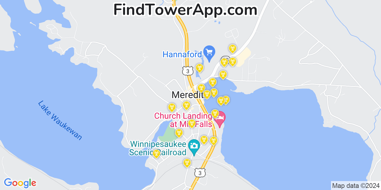 AT&T 4G/5G cell tower coverage map Meredith, New Hampshire