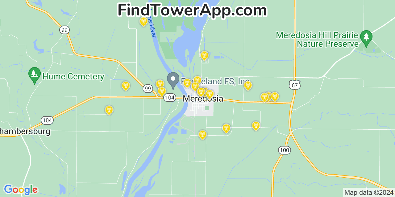 Verizon 4G/5G cell tower coverage map Meredosia, Illinois