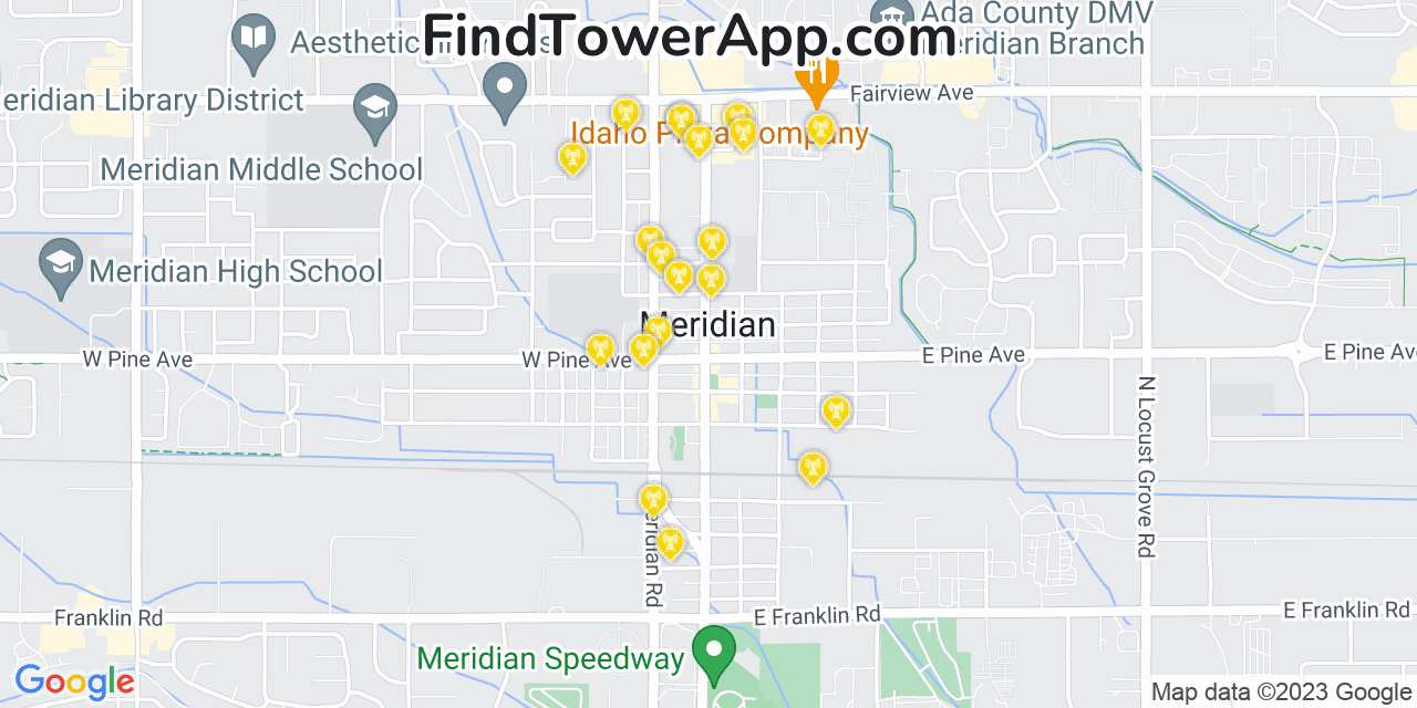 AT&T 4G/5G cell tower coverage map Meridian, Idaho
