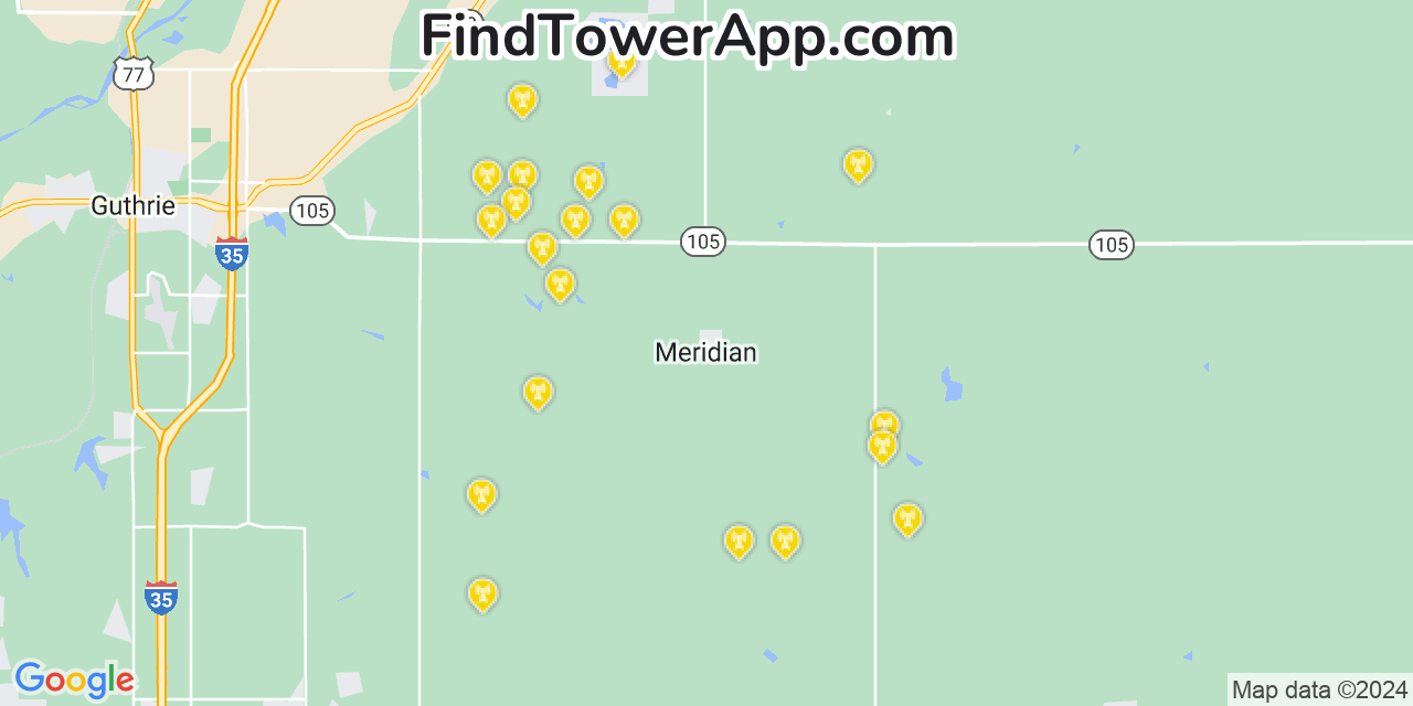 AT&T 4G/5G cell tower coverage map Meridian, Oklahoma