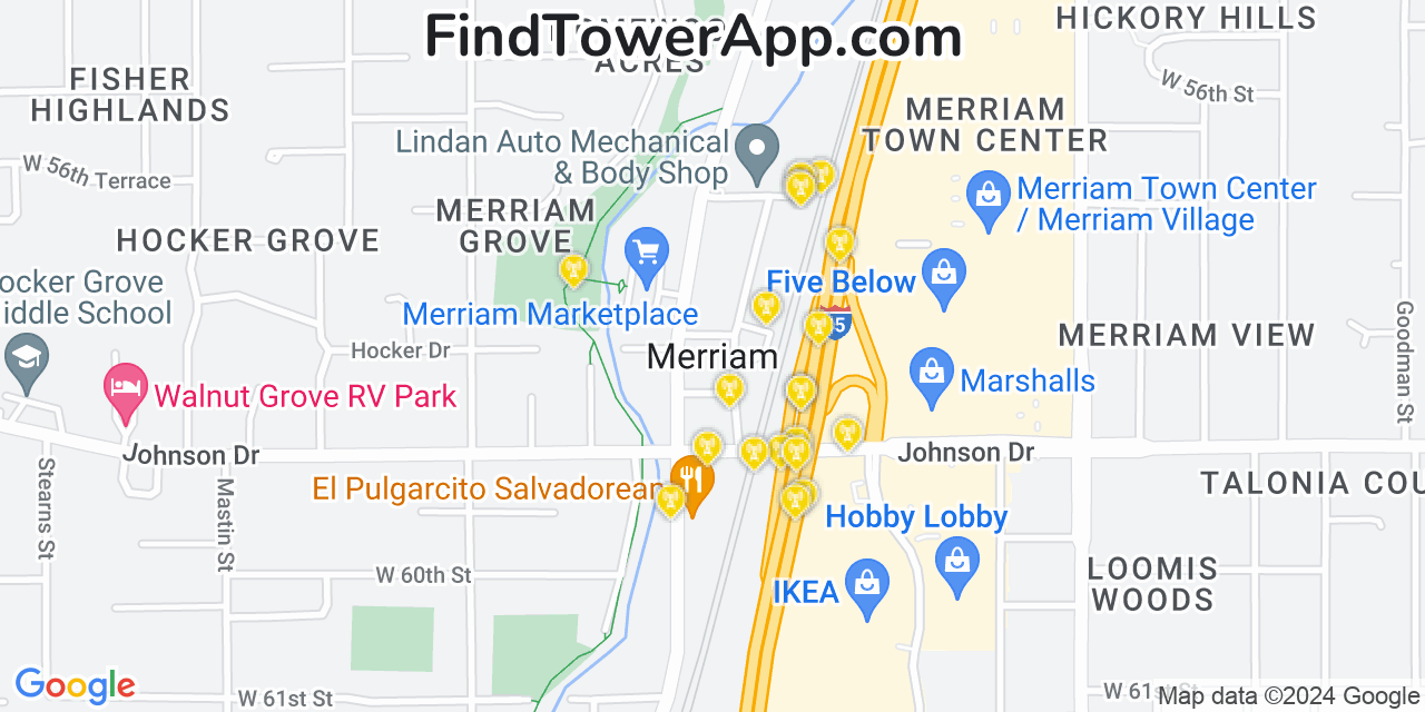 AT&T 4G/5G cell tower coverage map Merriam, Kansas