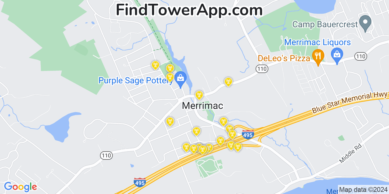 AT&T 4G/5G cell tower coverage map Merrimac, Massachusetts