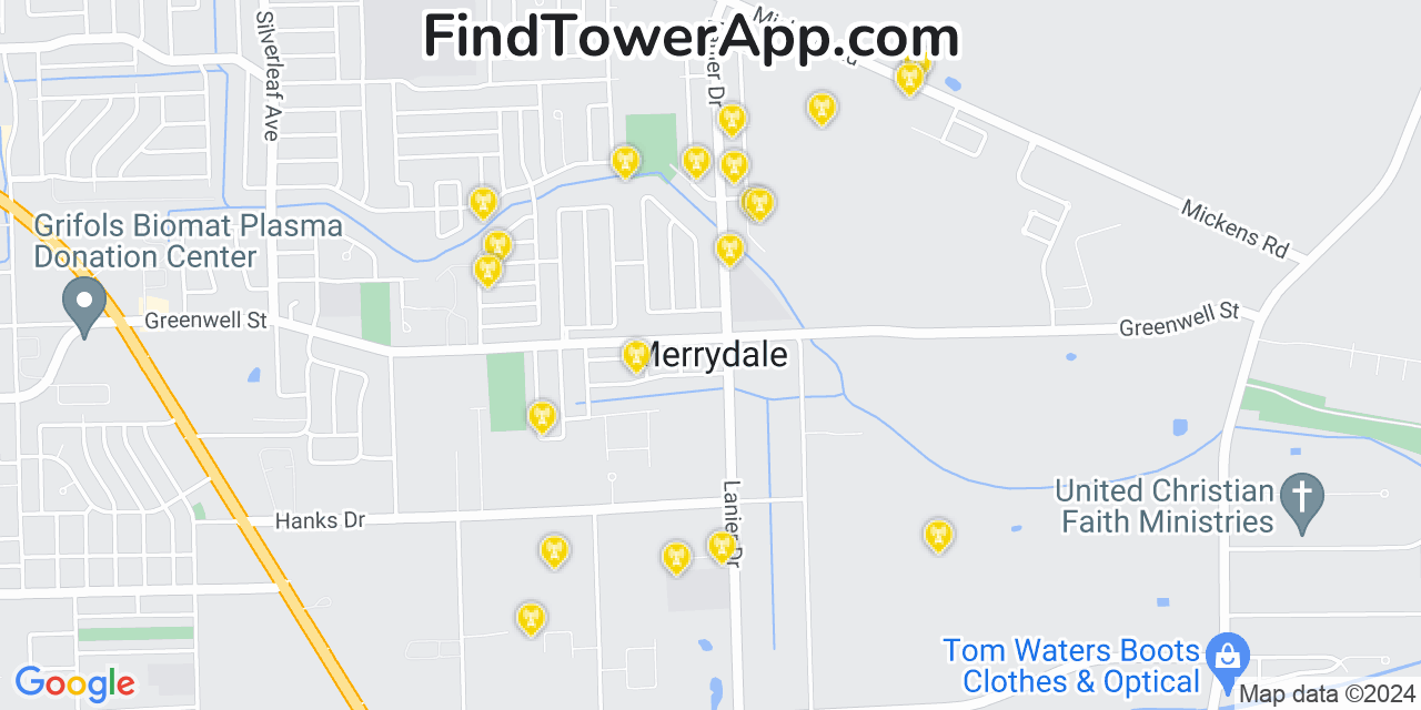 AT&T 4G/5G cell tower coverage map Merrydale, Louisiana