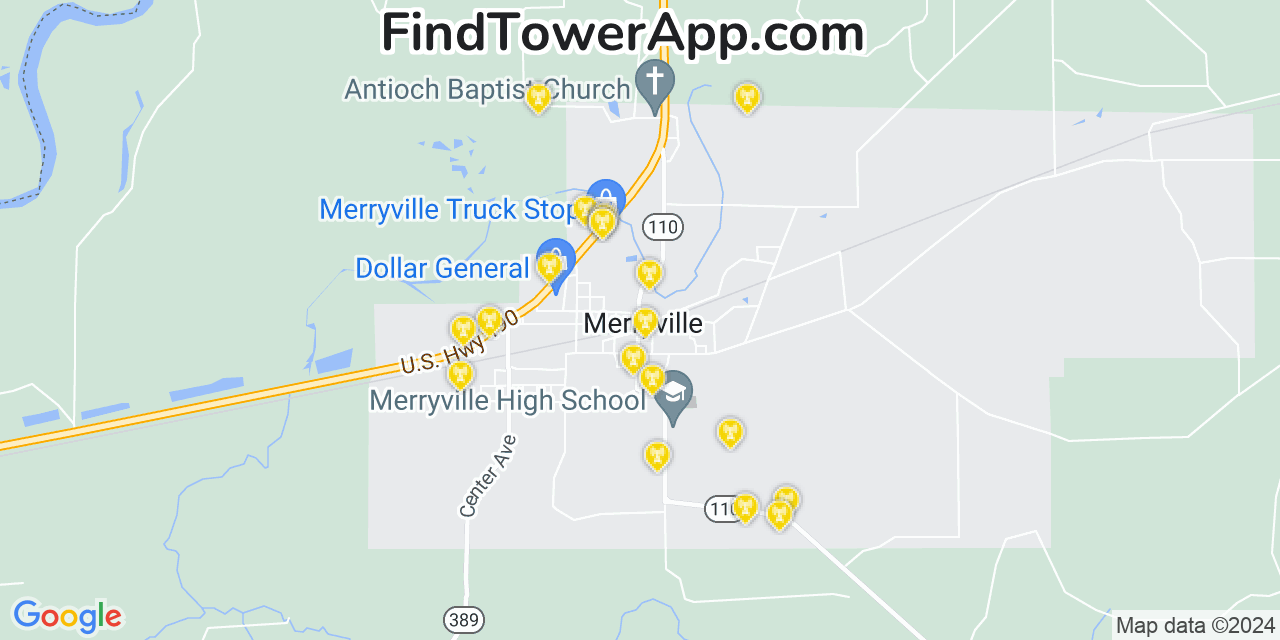 AT&T 4G/5G cell tower coverage map Merryville, Louisiana