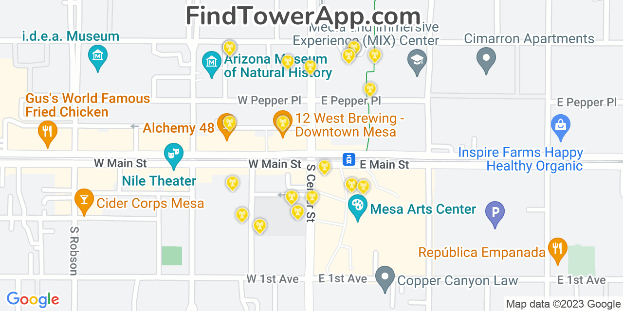 AT&T 4G/5G cell tower coverage map Mesa, Arizona