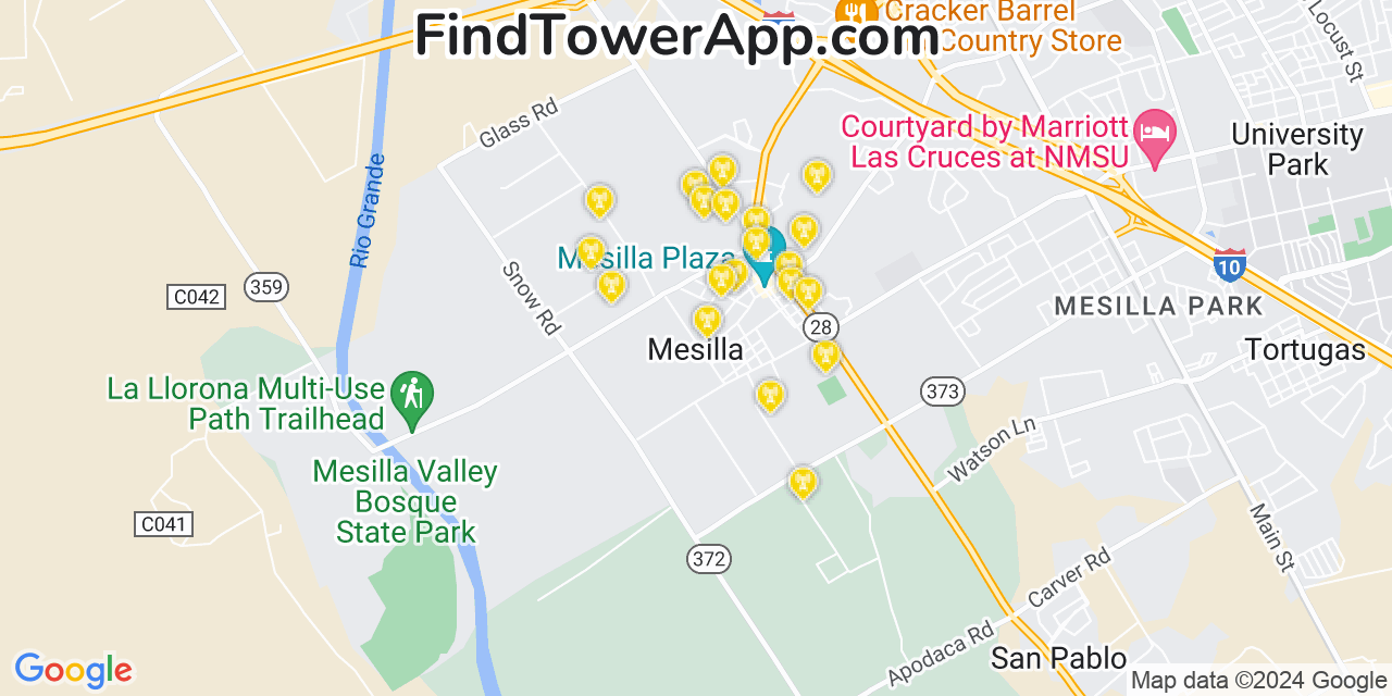 AT&T 4G/5G cell tower coverage map Mesilla, New Mexico