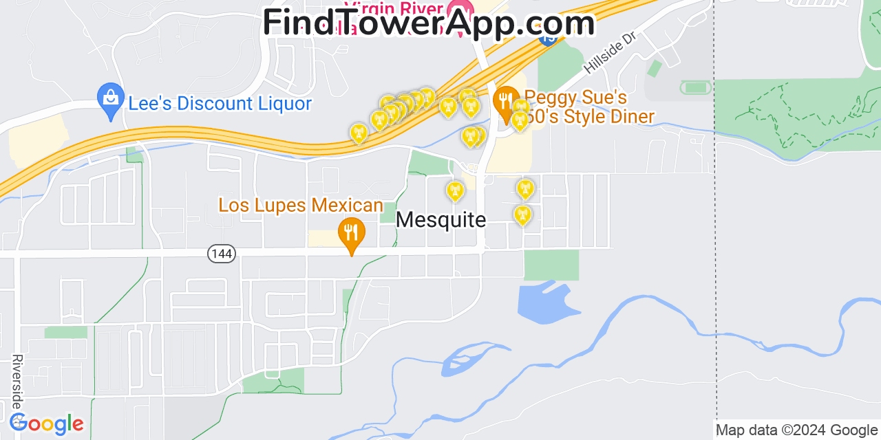 AT&T 4G/5G cell tower coverage map Mesquite, Nevada