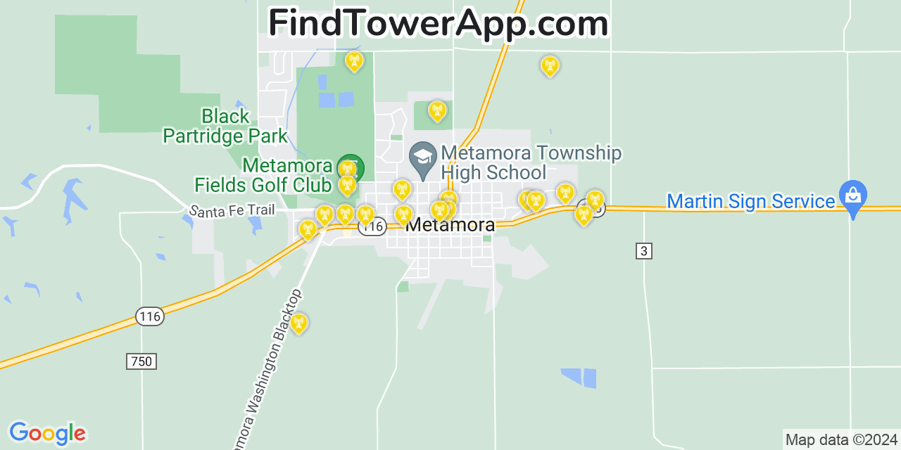 AT&T 4G/5G cell tower coverage map Metamora, Illinois