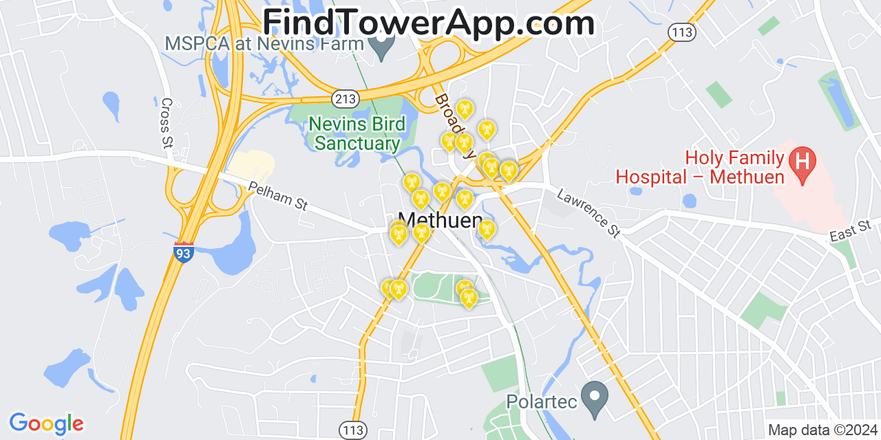 AT&T 4G/5G cell tower coverage map Methuen, Massachusetts