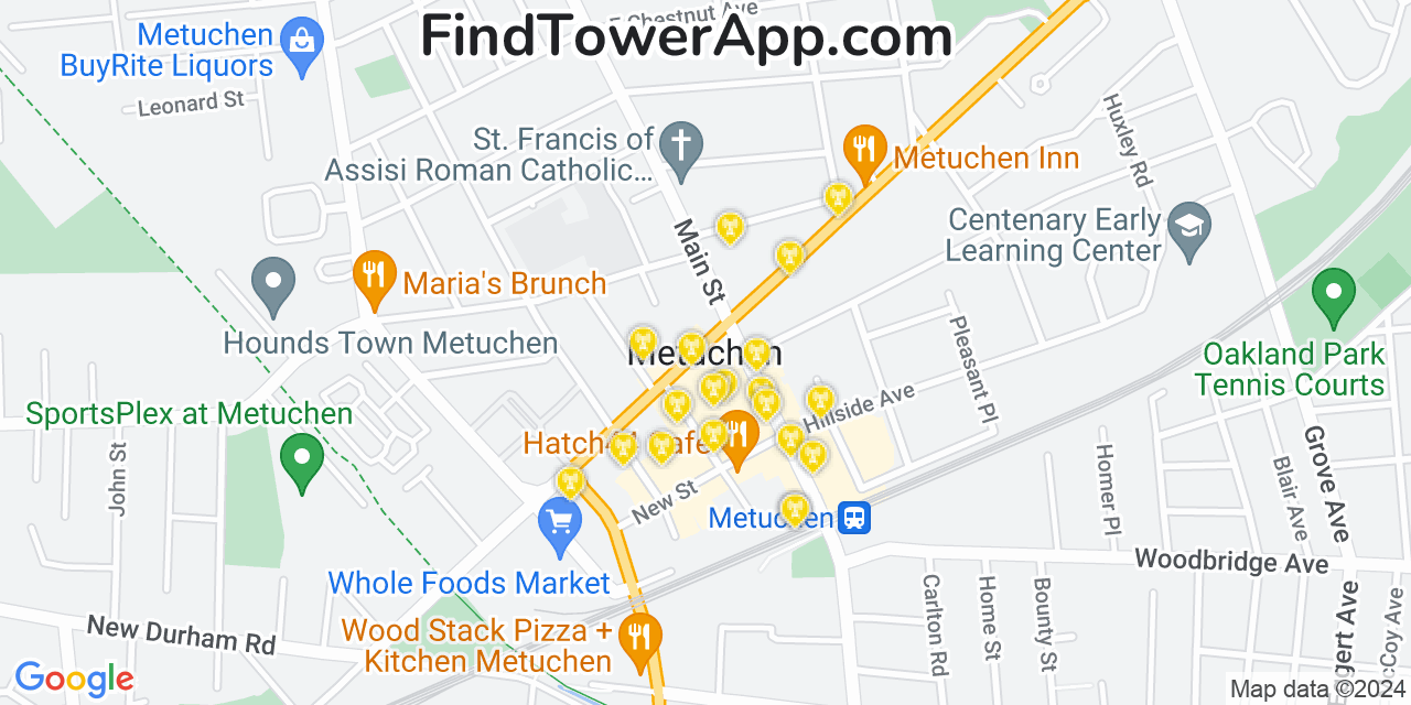 AT&T 4G/5G cell tower coverage map Metuchen, New Jersey