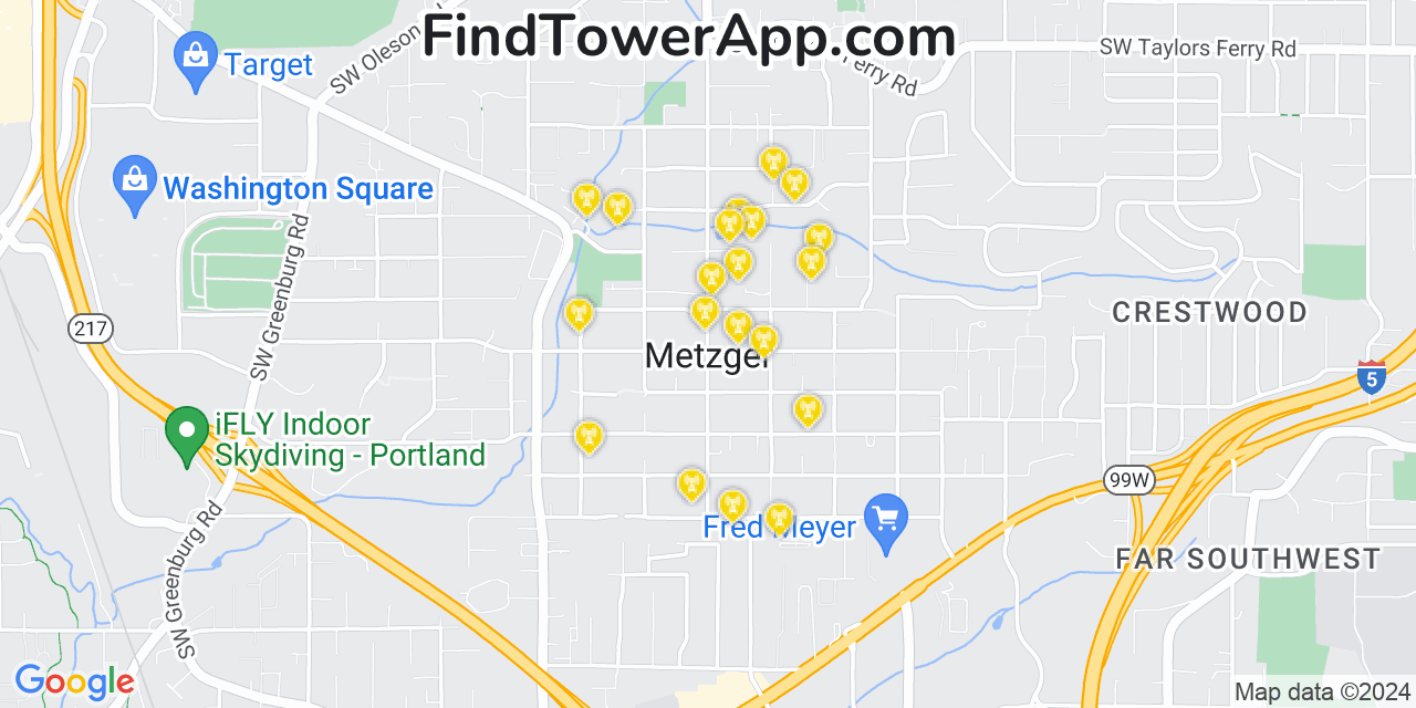 AT&T 4G/5G cell tower coverage map Metzger, Oregon